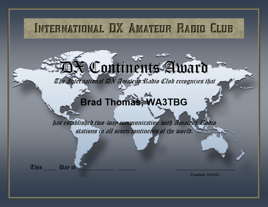 DX Continents Award